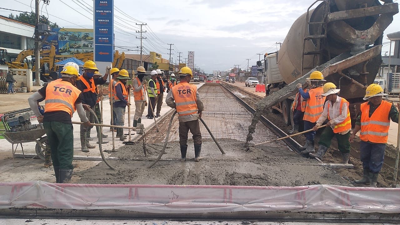 Wide concrete road corridor built by TCR in Vientiane